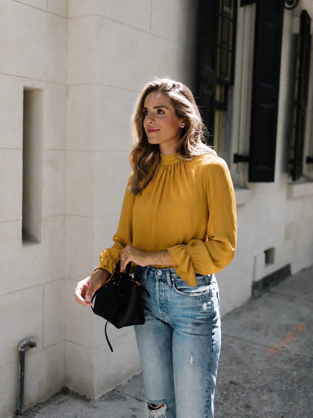 Anthropologie NWT Mustard High Neck Blouse Romantic Retro Fall Top XS Romantic